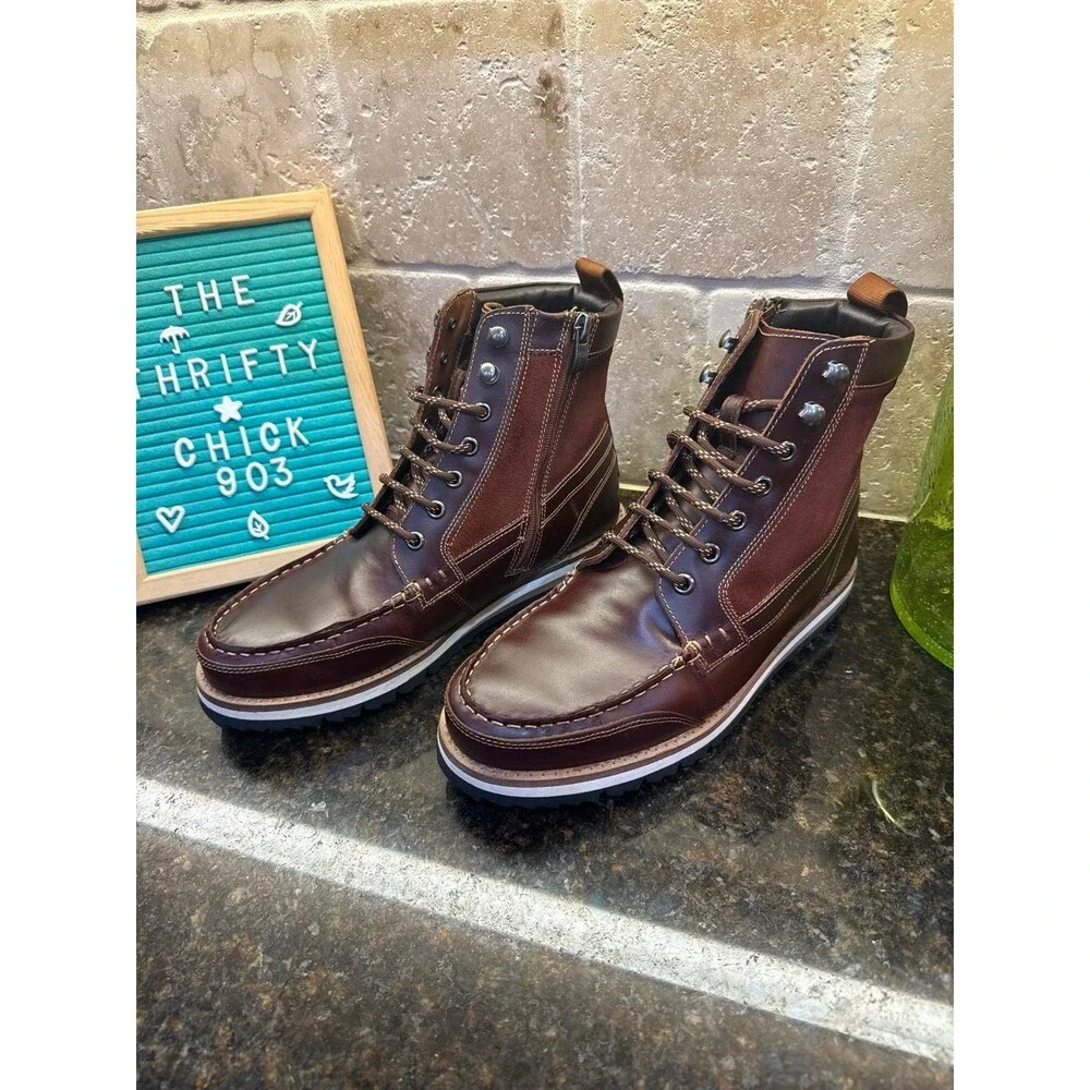 Clarks Durston Hi Boots Men’s 8M Brown British Tan Leather Lace Up Side Zip EUC
